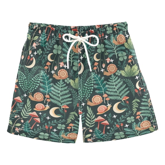 FORMRS Boys Swim Trunks Quick Dry Mesh Lining Beach Boardshorts, Sizes XS-XL, Green Vibrant Forest Pattern