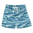 thumbnail image 1 of FORMRS Boys Swim Trunks Quick Dry Mesh Lining Beach Boardshorts, Sizes XS-XL, Green Watercolor Ocean Waves, 1 of 7
