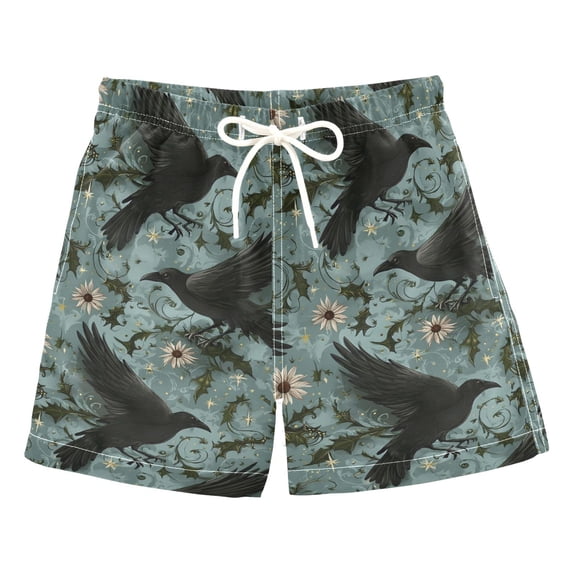 FORMRS Boys Swim Trunks Quick Dry Mesh Lining Beach Boardshorts, Sizes XS-XL, Mystic Crows Pattern