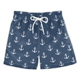 thumbnail image 1 of FORMRS Boys Swim Trunks Quick Dry Mesh Lining Beach Boardshorts, Sizes XS-XL, Navy Blue Anchors Pattern, 1 of 7