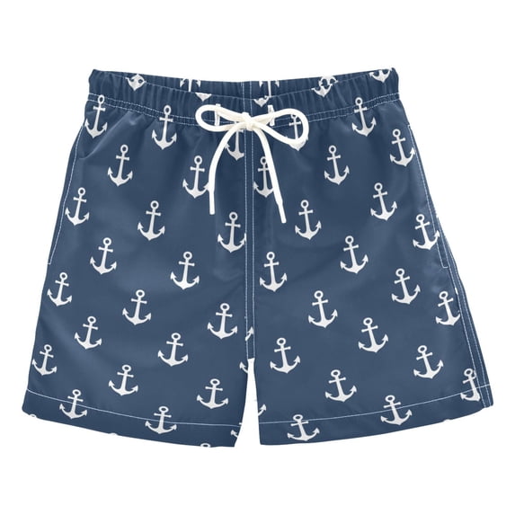 FORMRS Boys Swim Trunks Quick Dry Mesh Lining Beach Boardshorts, Sizes XS-XL, Navy Blue Anchors Pattern