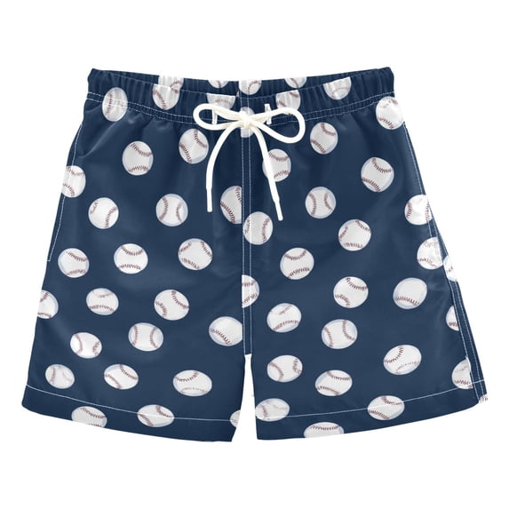 FORMRS Boys Swim Trunks Quick Dry Mesh Lining Beach Boardshorts, Sizes XS-XL, Navy Blue Baseball Pattern
