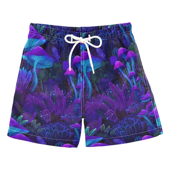 FORMRS Boys Swim Trunks Quick Dry Mesh Lining Beach Boardshorts, Sizes XS-XL, Night Mushrooms Pattern