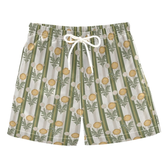 FORMRS Boys Swim Trunks Quick Dry Mesh Lining Beach Boardshorts, Sizes XS-XL, Olive Green Flowers