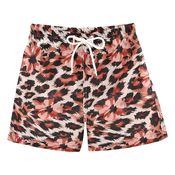 FORMRS Boys Swim Trunks Quick Dry Mesh Lining Beach Boardshorts, Sizes XS-XL, Orange Floral Leopard Pattern