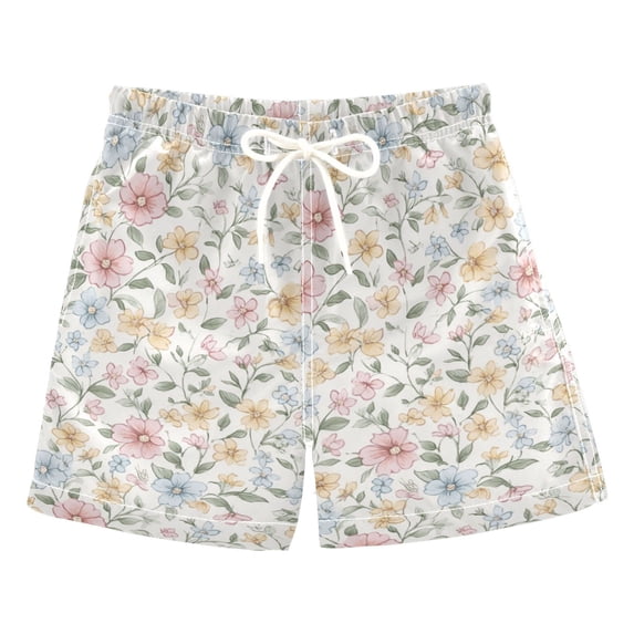 FORMRS Boys Swim Trunks Quick Dry Mesh Lining Beach Boardshorts, Sizes XS-XL, Pastel Floral Pattern
