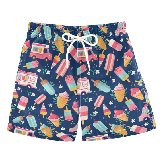 FORMRS Boys Swim Trunks Quick Dry Mesh Lining Beach Boardshorts, Sizes XS-XL, Pink Cartoon Truck Pattern
