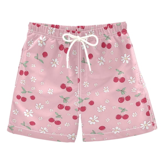 FORMRS Boys Swim Trunks Quick Dry Mesh Lining Beach Boardshorts, Sizes XS-XL, Pink Cute Cherry Pattern