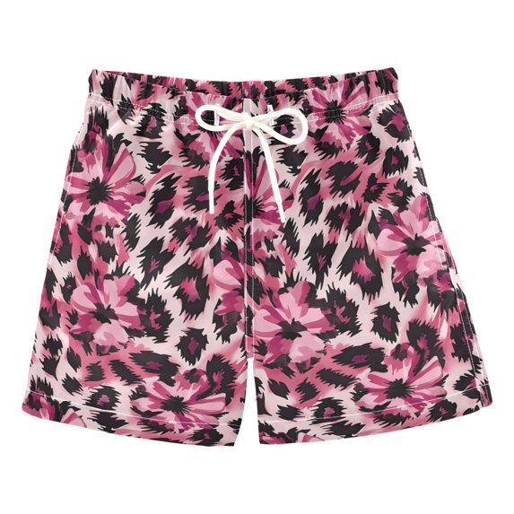 FORMRS Boys Swim Trunks Quick Dry Mesh Lining Beach Boardshorts, Sizes XS-XL, Pink Floral Leopard Pattern