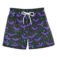thumbnail image 1 of FORMRS Boys Swim Trunks Quick Dry Mesh Lining Beach Boardshorts, Sizes XS-XL, Purple Cartoon Bats Pattern, 1 of 7
