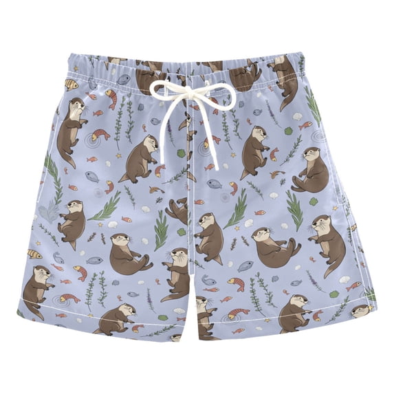 FORMRS Boys Swim Trunks Quick Dry Mesh Lining Beach Boardshorts, Sizes XS-XL, Purple Otters Pattern