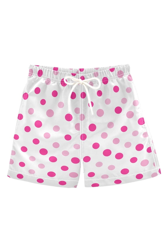 Boys Swim Trunks Quick Dry Mesh Lining Beach Boardshorts, Sizes XS-XL, Purple Polka Dots