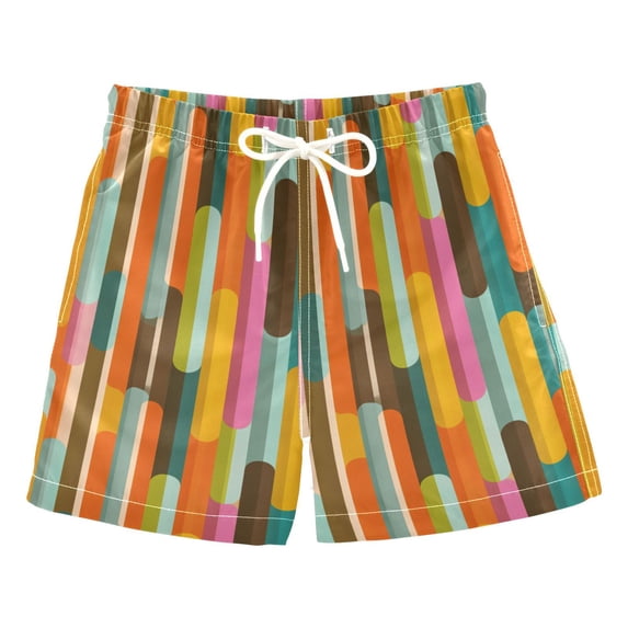 FORMRS Boys Swim Trunks Quick Dry Mesh Lining Beach Boardshorts, Sizes XS-XL, Retro Abstract Pattern