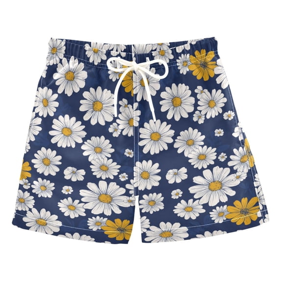 FORMRS Boys Swim Trunks Quick Dry Mesh Lining Beach Boardshorts, Sizes XS-XL, Retro Daisy Pattern