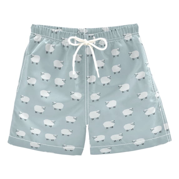 FORMRS Boys Swim Trunks Quick Dry Mesh Lining Beach Boardshorts, Sizes XS-XL, Simple Sheep Pattern