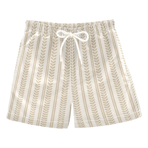 FORMRS Boys Swim Trunks Quick Dry Mesh Lining Beach Boardshorts, Sizes XS-XL, Soft Brown Abstract Pattern