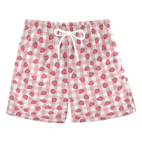 FORMRS Boys Swim Trunks Quick Dry Mesh Lining Beach Boardshorts, Sizes XS-XL, Strawberry Plaid Pattern