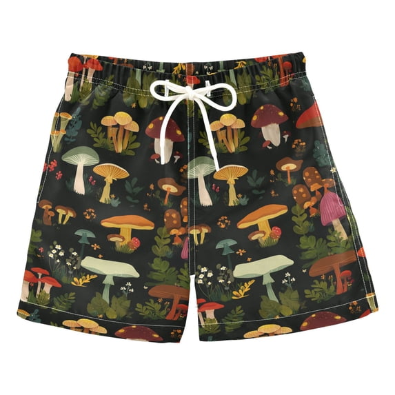 FORMRS Boys Swim Trunks Quick Dry Mesh Lining Beach Boardshorts, Sizes XS-XL, Various Mushrooms Pattern