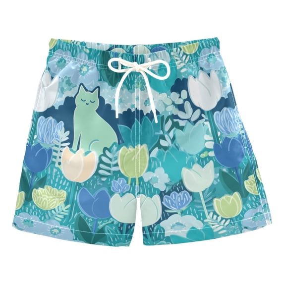 FORMRS Boys Swim Trunks Quick Dry Mesh Lining Beach Boardshorts, Sizes XS-XL, Vibrant Cat Pattern