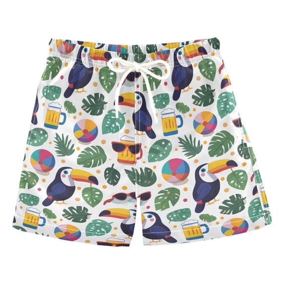 FORMRS Boys Swim Trunks Quick Dry Mesh Lining Beach Boardshorts, Sizes XS-XL, Vibrant Toucans Pattern