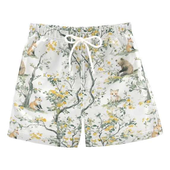 FORMRS Boys Swim Trunks Quick Dry Mesh Lining Beach Boardshorts, Sizes XS-XL, Watercolor Forest Animals