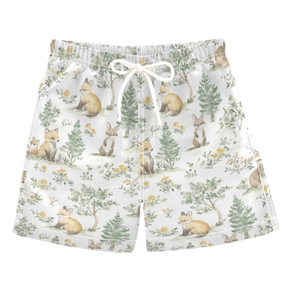 FORMRS Boys Swim Trunks Quick Dry Mesh Lining Beach Boardshorts, Sizes XS-XL, Watercolor Forest Pattern