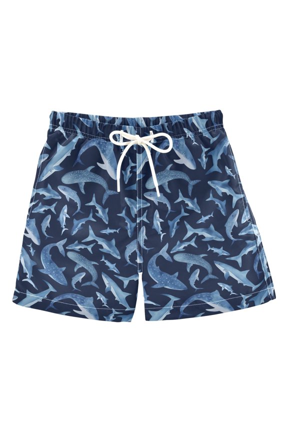 Boys Swim Trunks Quick Dry Mesh Lining Beach Boardshorts, Sizes XS-XL, Watercolor Shark Pattern