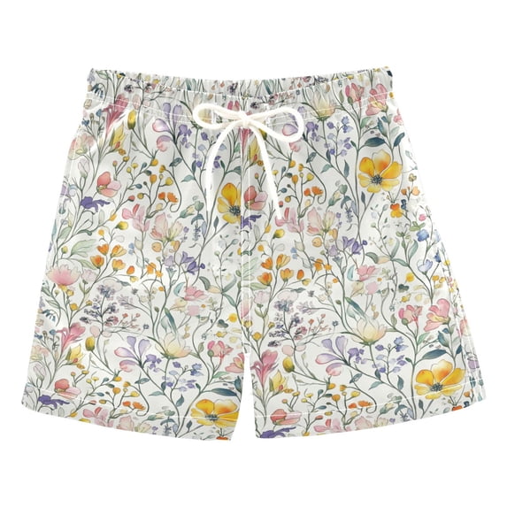 FORMRS Boys Swim Trunks Quick Dry Mesh Lining Beach Boardshorts, Sizes XS-XL, Watercolor Wildflowers