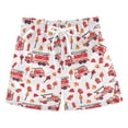 thumbnail image 1 of FORMRS Boys Swim Trunks Quick Dry Mesh Lining Beach Boardshorts, Sizes XS-XL, White Cartoon Fire Truck Pattern, 1 of 7