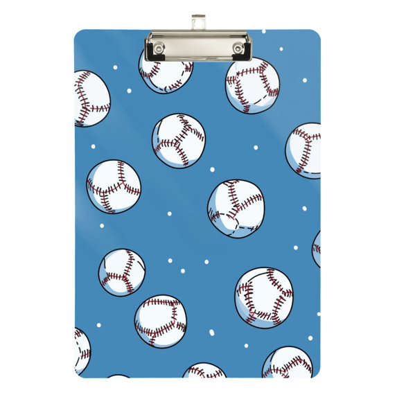 FORMRS Acrylic Clipboard with Low Profile Clip Standard A4 Letter Size, 12.5" x 9", Baseballs Pattern