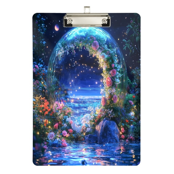FORMRS Acrylic Clipboard with Low Profile Clip Standard A4 Letter Size, 12.5" x 9", Beautiful Floral Moon