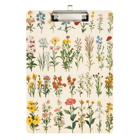 FORMRS Acrylic Clipboard with Low Profile Clip Standard A4 Letter Size, 12.5" x 9", Beige Wildflowers