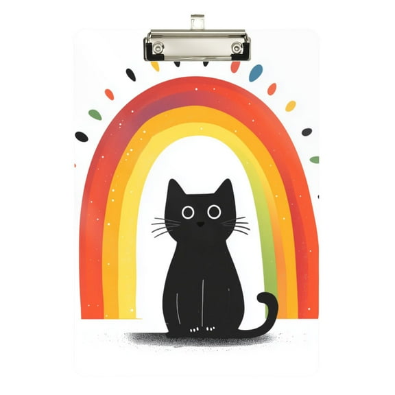FORMRS Acrylic Clipboard with Low Profile Clip Standard A4 Letter Size, 12.5" x 9", Black Cat Rainbow
