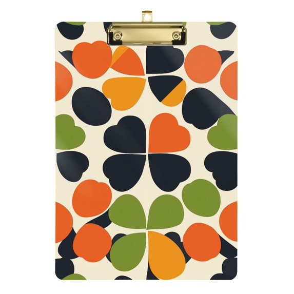 FORMRS Acrylic Clipboard with Low Profile Clip Standard A4 Letter Size, 12.5" x 9", Black Clover Pattern