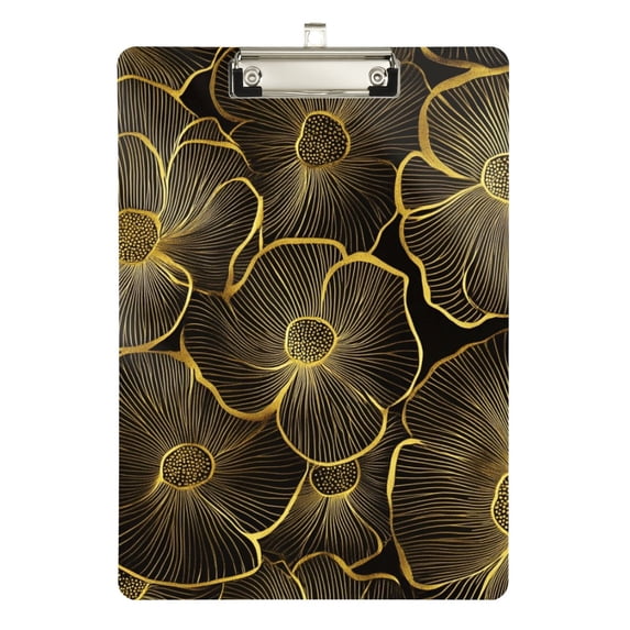 FORMRS Acrylic Clipboard with Low Profile Clip Standard A4 Letter Size, 12.5" x 9", Black Flower Pattern