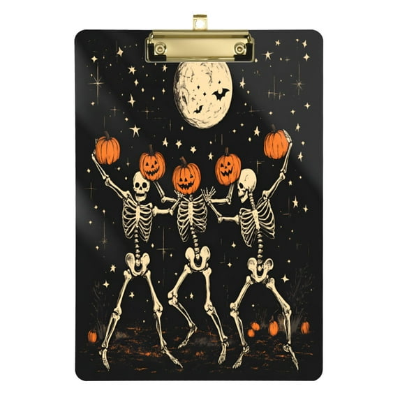 FORMRS Acrylic Clipboard with Low Profile Clip Standard A4 Letter Size, 12.5" x 9", Black Halloween Dancing Skeleton