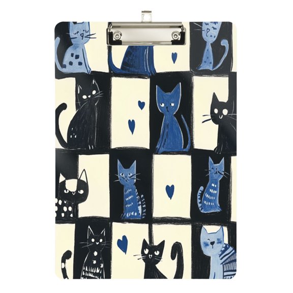 FORMRS Acrylic Clipboard with Low Profile Clip Standard A4 Letter Size, 12.5" x 9", Black and Blue Cat