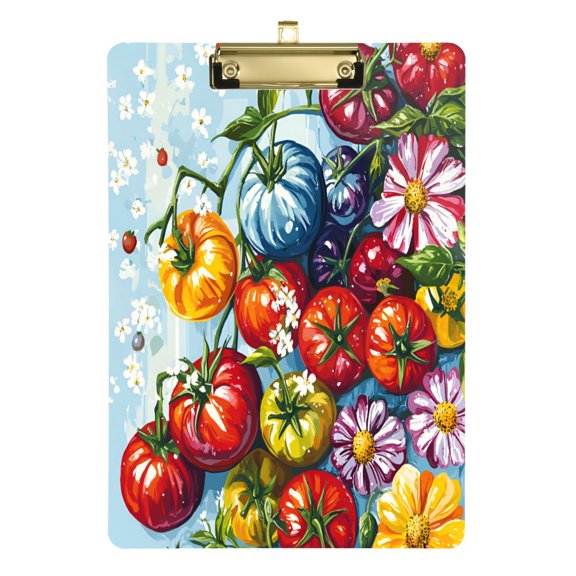 FORMRS Acrylic Clipboard with Low Profile Clip Standard A4 Letter Size, 12.5" x 9", Blue Floral Tomatoes