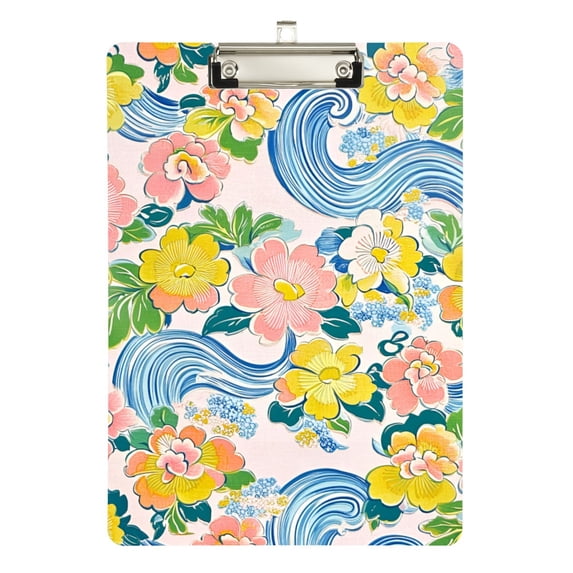 FORMRS Acrylic Clipboard with Low Profile Clip Standard A4 Letter Size, 12.5" x 9", Blue Floral Wave
