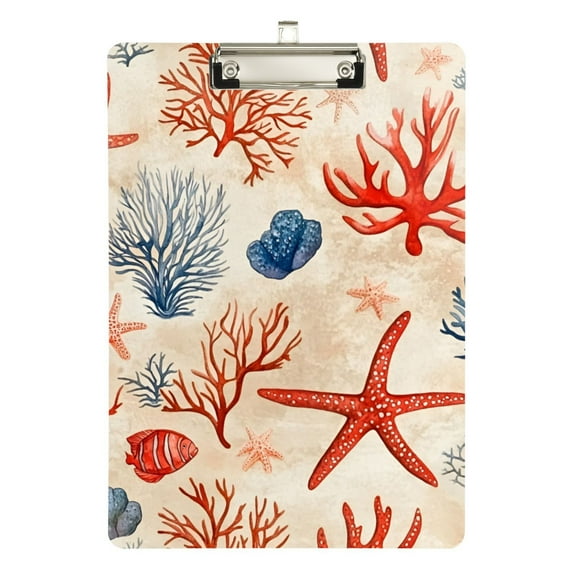 FORMRS Acrylic Clipboard with Low Profile Clip Standard A4 Letter Size, 12.5" x 9", Blue Starfish