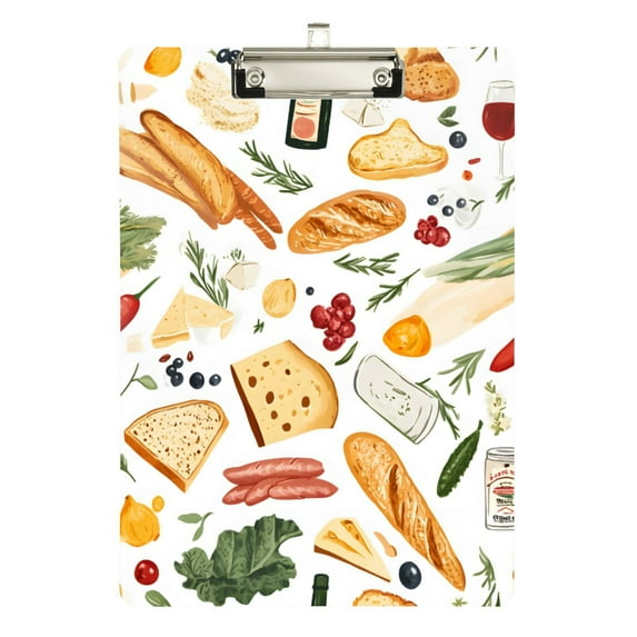 FORMRS Acrylic Clipboard with Low Profile Clip Standard A4 Letter Size, 12.5" x 9", Bread Vegetables Pattern