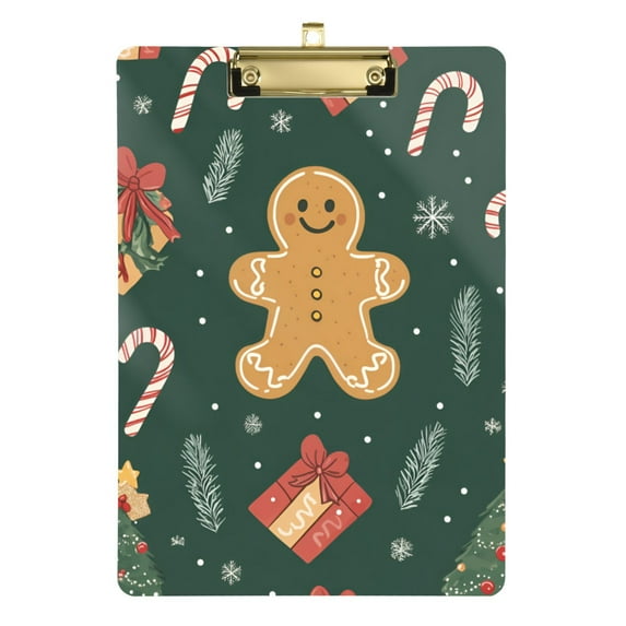 FORMRS Acrylic Clipboard with Low Profile Clip Standard A4 Letter Size, 12.5" x 9", Brown Christmas Gingerbread