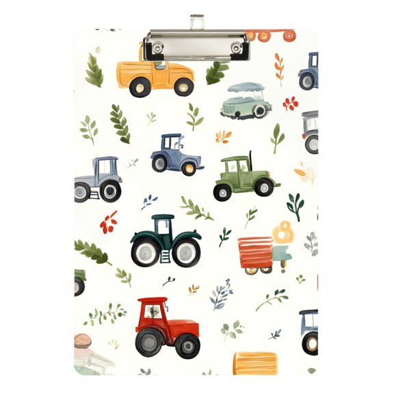 FORMRS Acrylic Clipboard with Low Profile Clip Standard A4 Letter Size, 12.5" x 9", Cars Tractors Leaf Pattern