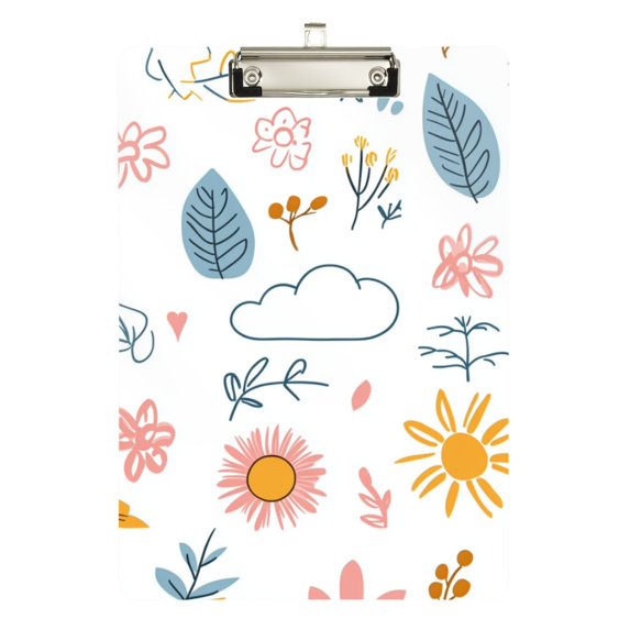 FORMRS Acrylic Clipboard with Low Profile Clip Standard A4 Letter Size, 12.5" x 9", Cartoon Doodles