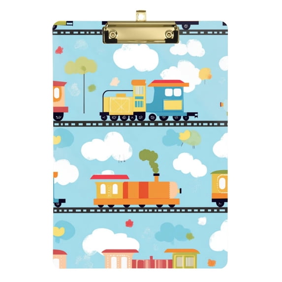 FORMRS Acrylic Clipboard with Low Profile Clip Standard A4 Letter Size, 12.5" x 9", Cartoon Train Pattern