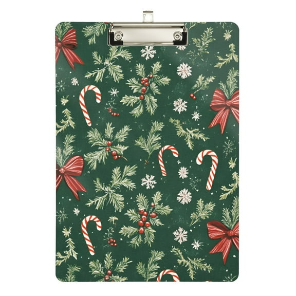 FORMRS Acrylic Clipboard with Low Profile Clip Standard A4 Letter Size, 12.5" x 9", Christmas Candy Cane