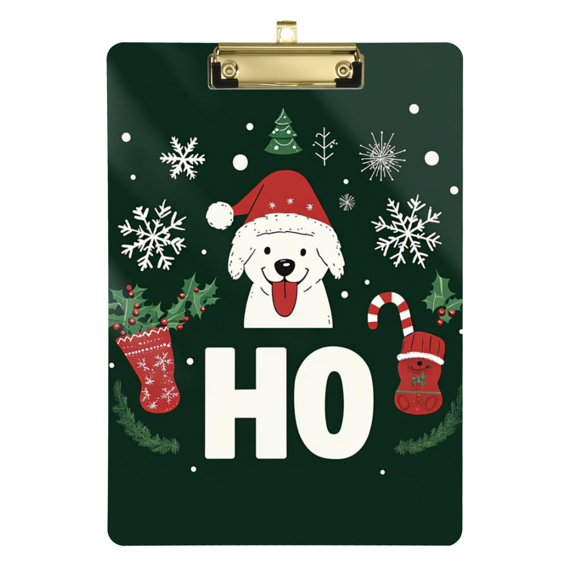 FORMRS Acrylic Clipboard with Low Profile Clip Standard A4 Letter Size, 12.5" x 9", Christmas Dog