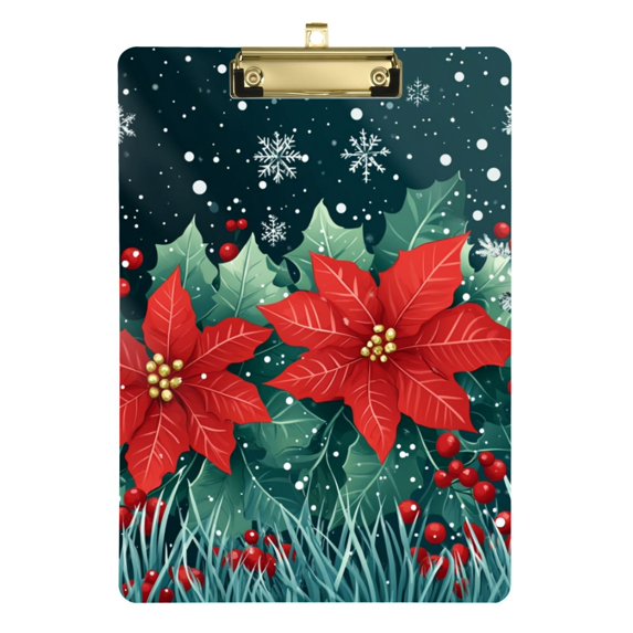 FORMRS Acrylic Clipboard with Low Profile Clip Standard A4 Letter Size, 12.5" x 9", Christmas Poinsettia