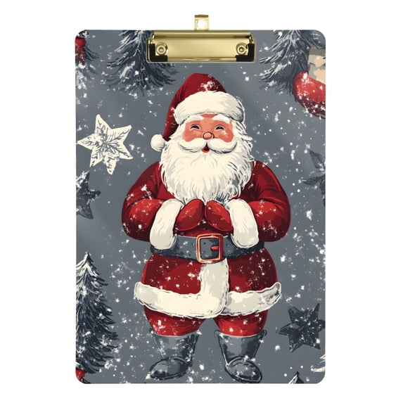 FORMRS Acrylic Clipboard with Low Profile Clip Standard A4 Letter Size, 12.5" x 9", Christmas Santa