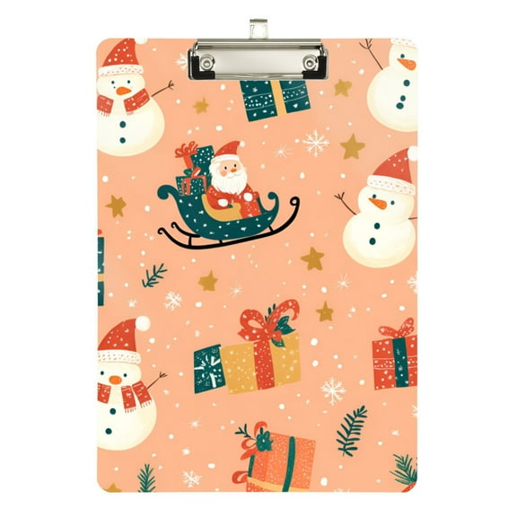 FORMRS Acrylic Clipboard with Low Profile Clip Standard A4 Letter Size, 12.5" x 9", Christmas Santa